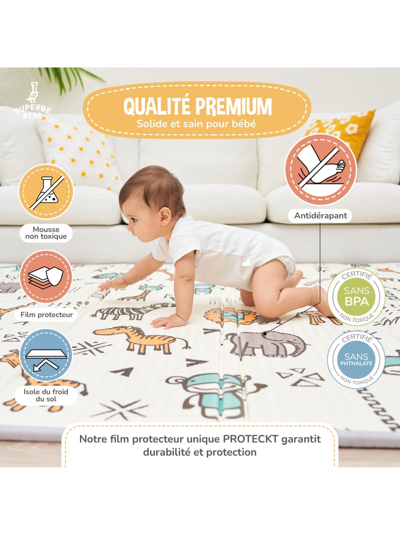 Tapis d'éveil pliable en mousse, réversible et imperméable - 200x180x1,5 - FOX | SUPERBE BEBE Blanc Orange - Kiabi