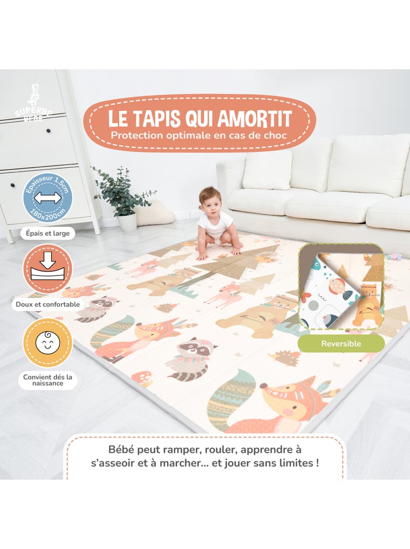 Tapis d'éveil pliable en mousse, réversible et imperméable - 200x180x1,5 - INDIANS | SUPERBE BEBE Beige - Kiabi
