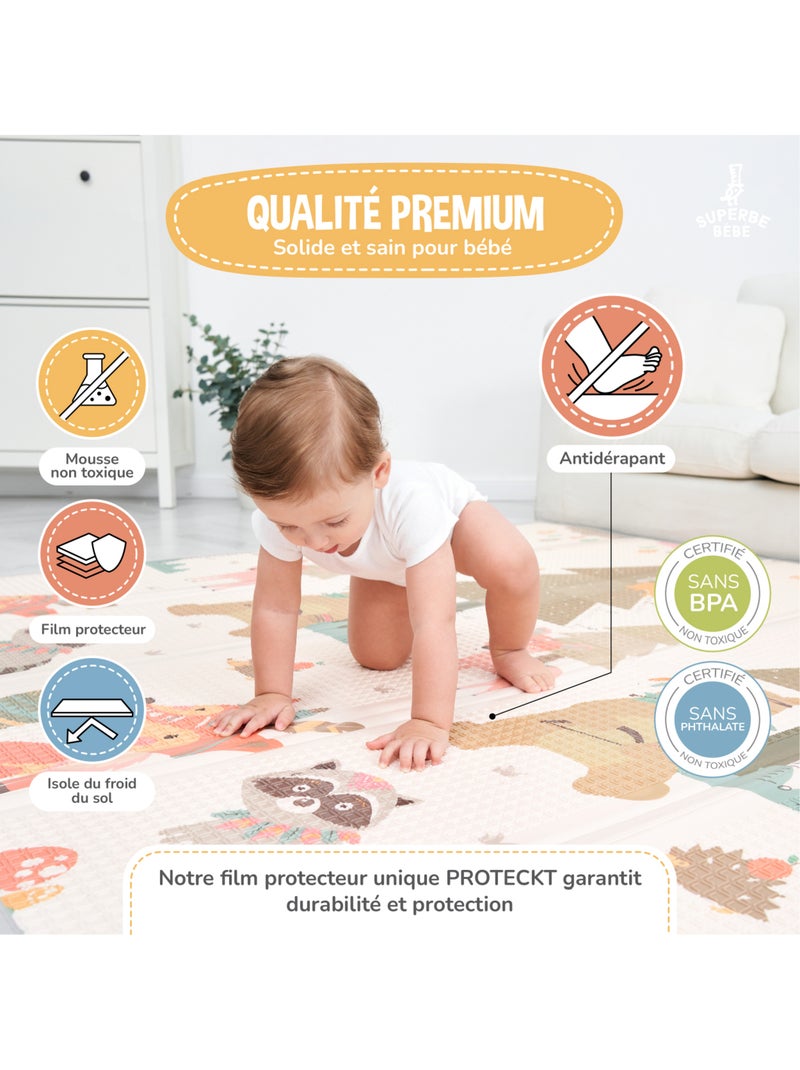 Tapis d'éveil pliable en mousse, réversible et imperméable - 200x180x1,5 - INDIANS | SUPERBE BEBE Beige - Kiabi