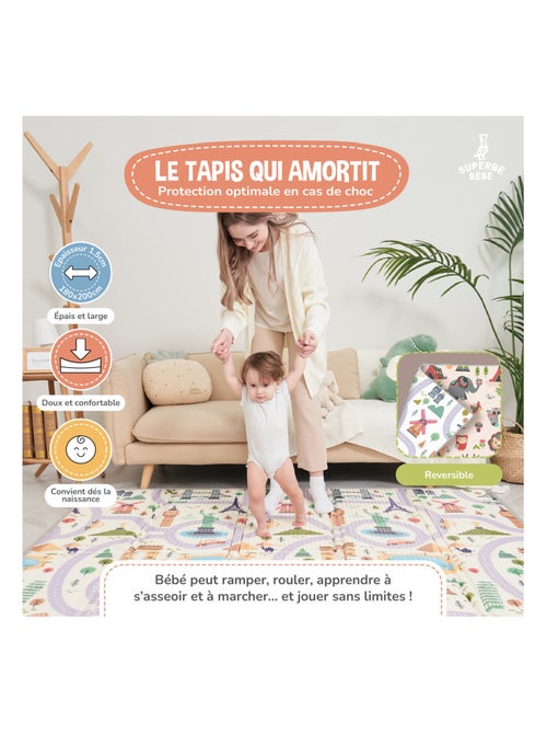 Tapis d'éveil pliable en mousse, réversible et imperméable - 200x180x1,5 - MONUMENTS | SUPERBE BEBE - Kiabi