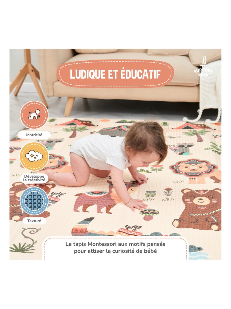 Tapis d'éveil pliable en mousse, réversible et imperméable - 200x180x1,5 - MONUMENTS | SUPERBE BEBE Blanc Marron Gris - Kiabi