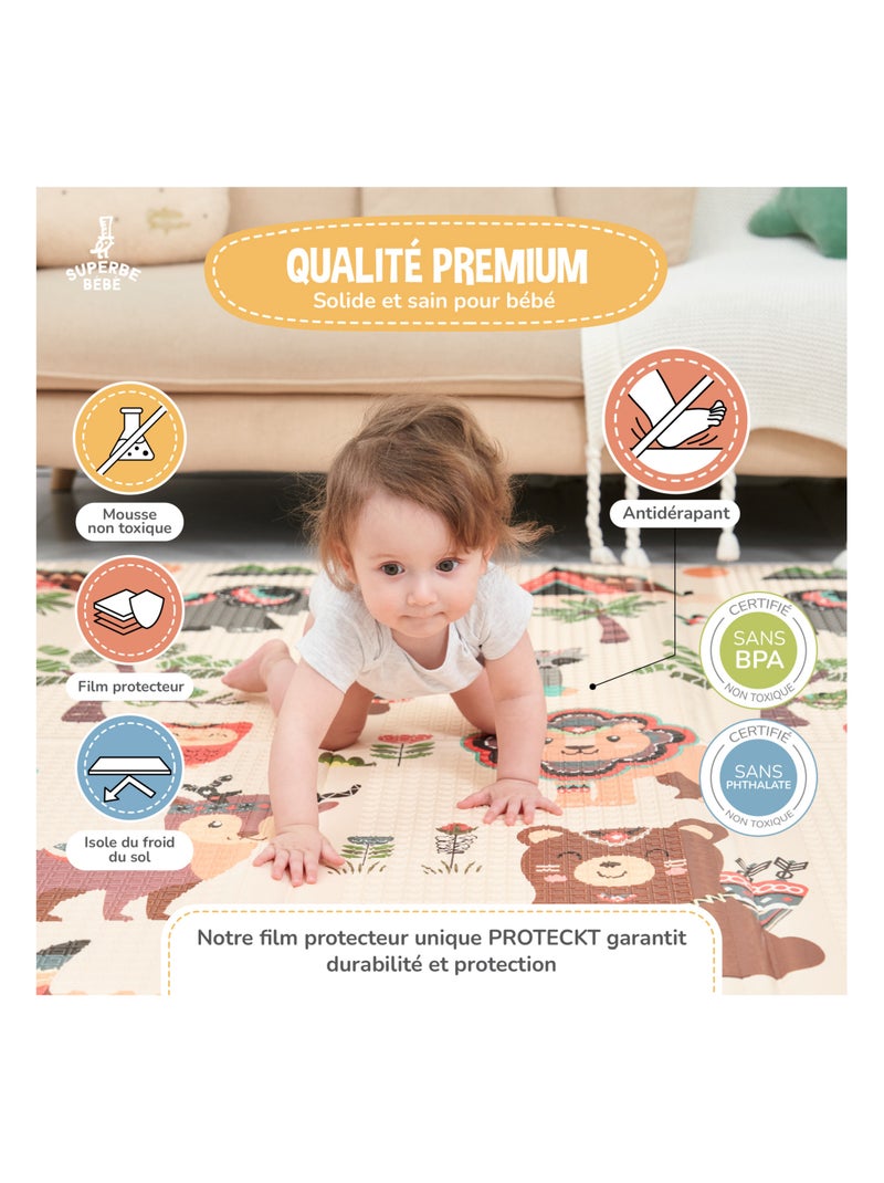 Tapis d'éveil pliable en mousse, réversible et imperméable - 200x180x1,5 - MONUMENTS | SUPERBE BEBE Blanc Marron Gris - Kiabi