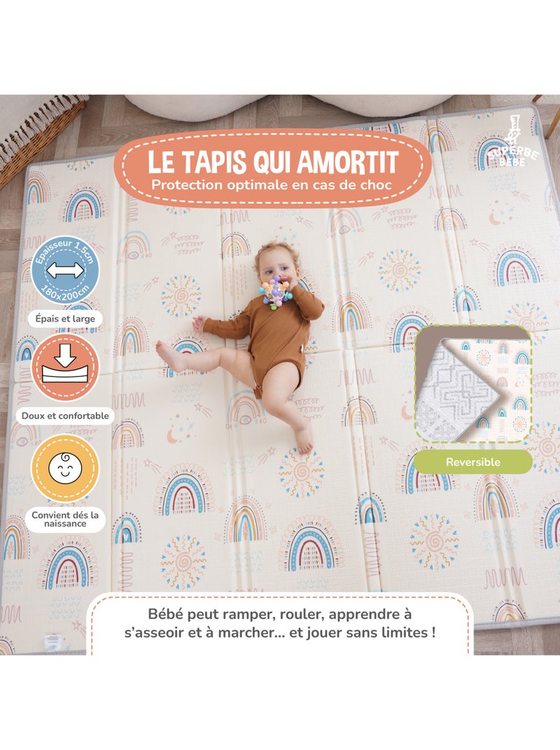 Tapis d'éveil pliable en mousse, réversible et imperméable - 200x180x1,5 - NORDIC | SUPERBE BEBE Gris - Kiabi