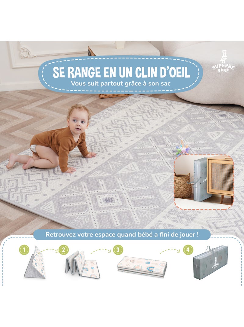 Tapis d'éveil pliable en mousse, réversible et imperméable - 200x180x1,5 - NORDIC | SUPERBE BEBE Gris - Kiabi