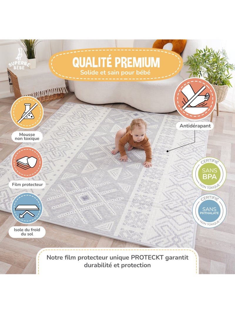 Tapis d'éveil pliable en mousse, réversible et imperméable - 200x180x1,5 - NORDIC | SUPERBE BEBE Gris - Kiabi