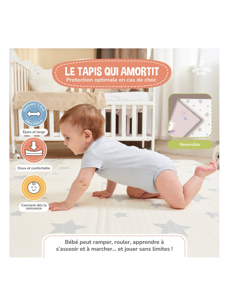 Tapis d'éveil pliable en mousse, réversible et imperméable - 200x180x1,5 - PINK PANDA | SUPERBE BEBE Blanc Rose - Kiabi