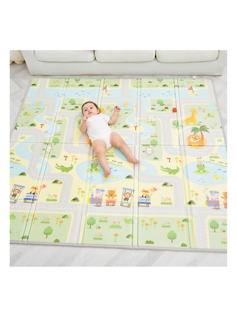 Tapis d'éveil pliable en mousse, réversible et imperméable - 200x180x1,5 - ROAD | SUPERBE BEBE Blanc Vert clair - Kiabi