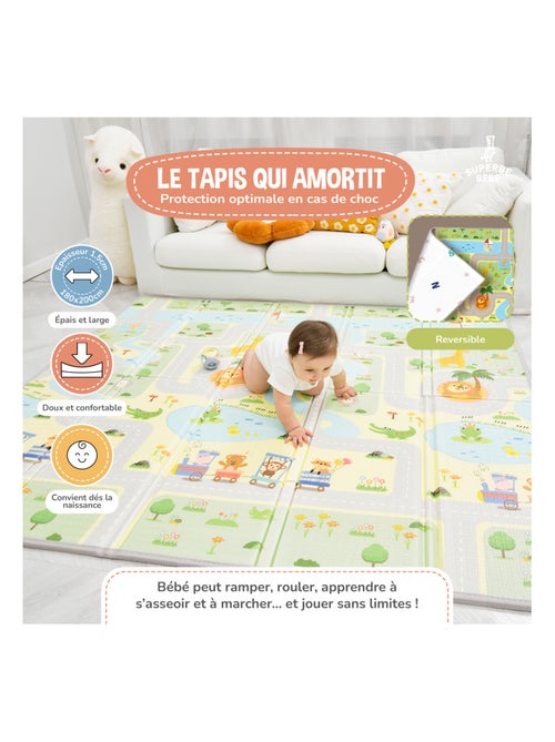 Tapis d'éveil pliable en mousse, réversible et imperméable - 200x180x1,5 - ROAD | SUPERBE BEBE - Kiabi