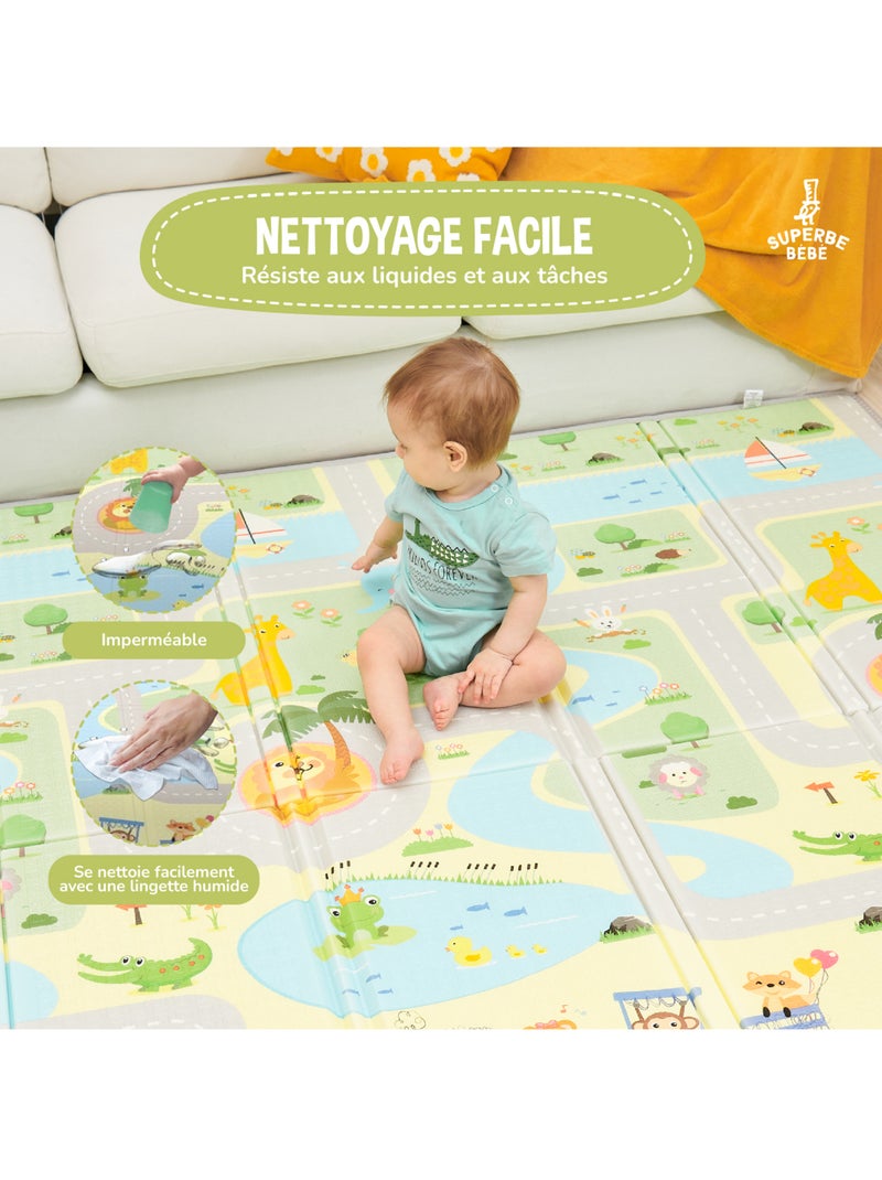 Tapis d'éveil pliable en mousse, réversible et imperméable - 200x180x1,5 - ROAD | SUPERBE BEBE Blanc Vert clair - Kiabi
