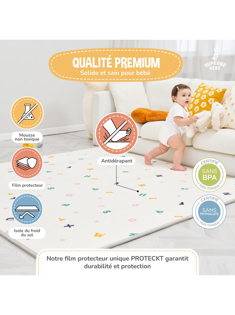 Tapis d'éveil pliable en mousse, réversible et imperméable - 200x180x1,5 - ROAD | SUPERBE BEBE Blanc Vert clair - Kiabi