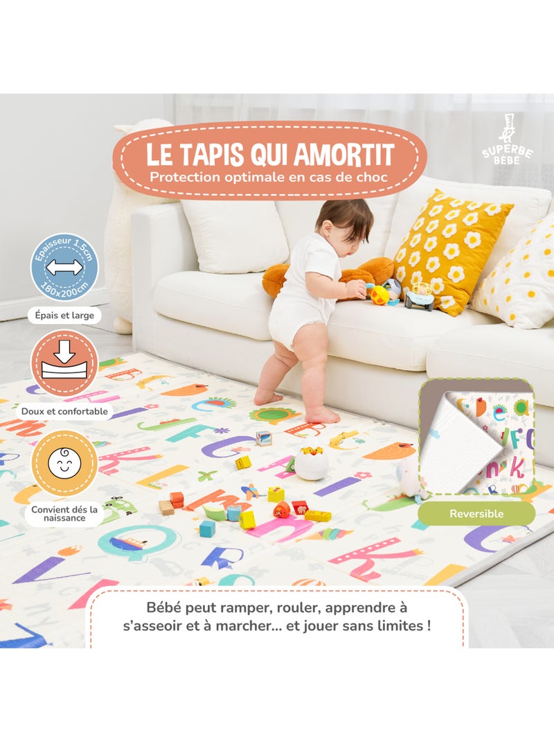 Tapis d'éveil pliable en mousse, réversible et imperméable - 200x180x1,5 - SAVANNAH | SUPERBE BEBE Blanc Rose Bleu - Kiabi