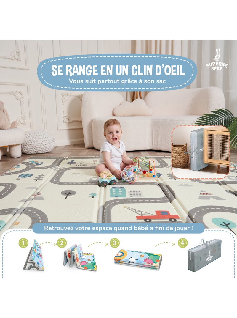 Tapis d'éveil pliable en mousse, réversible et imperméable - 200x180x1,5 - SEA | SUPERBE BEBE Bleu outremer - Kiabi