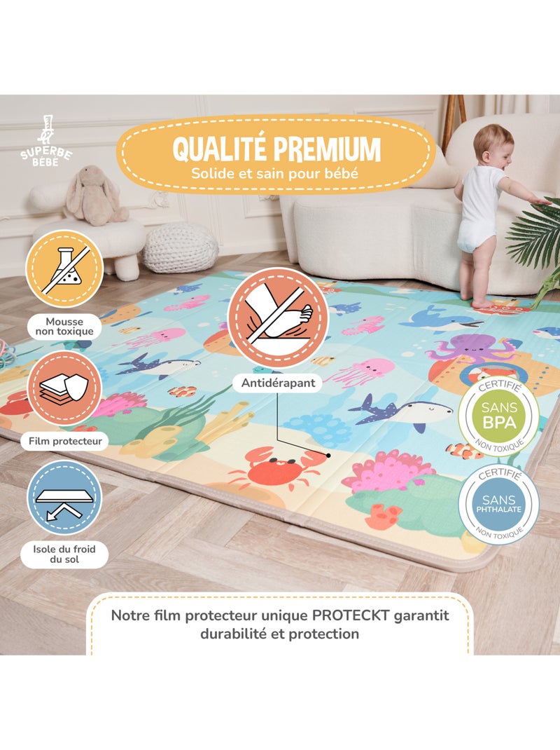 Tapis d'éveil pliable en mousse, réversible et imperméable - 200x180x1,5 - SEA | SUPERBE BEBE Bleu outremer - Kiabi