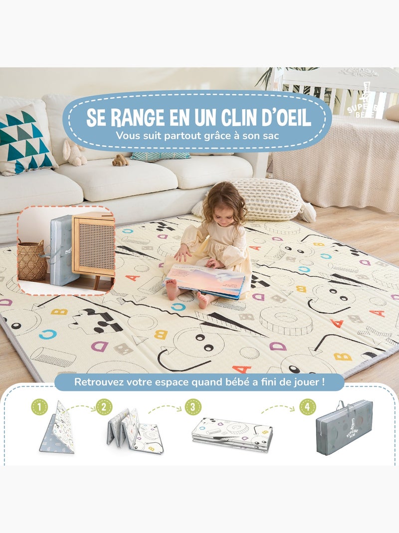 Tapis d'éveil pliable en mousse, réversible et imperméable 180x120x1 - DINO | SUPERBE BEBE Blanc Orange Blanc - Kiabi
