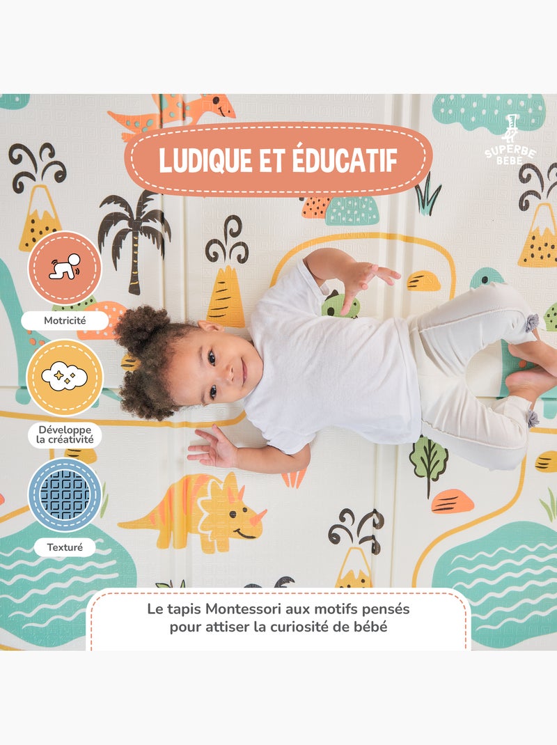 Tapis d'éveil pliable en mousse, réversible et imperméable 180x120x1 - DINO | SUPERBE BEBE Blanc Orange Blanc - Kiabi