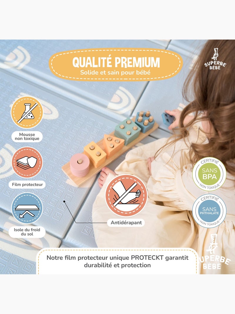 Tapis d'éveil pliable en mousse, réversible et imperméable 180x120x1 - DINO | SUPERBE BEBE Blanc Orange Blanc - Kiabi