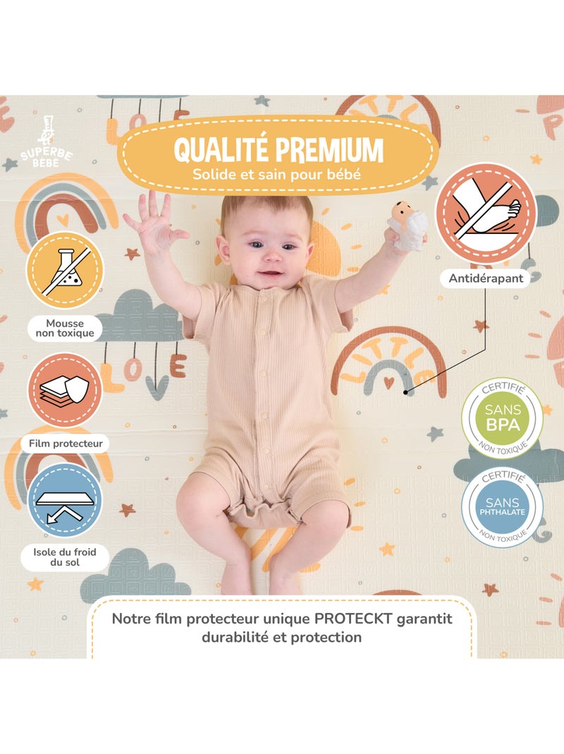 Tapis d'éveil pliable en mousse, réversible et imperméable 200x180x1,5-PURE BIG LOVE| SUPERBE BEBE Vert d'eau - Kiabi