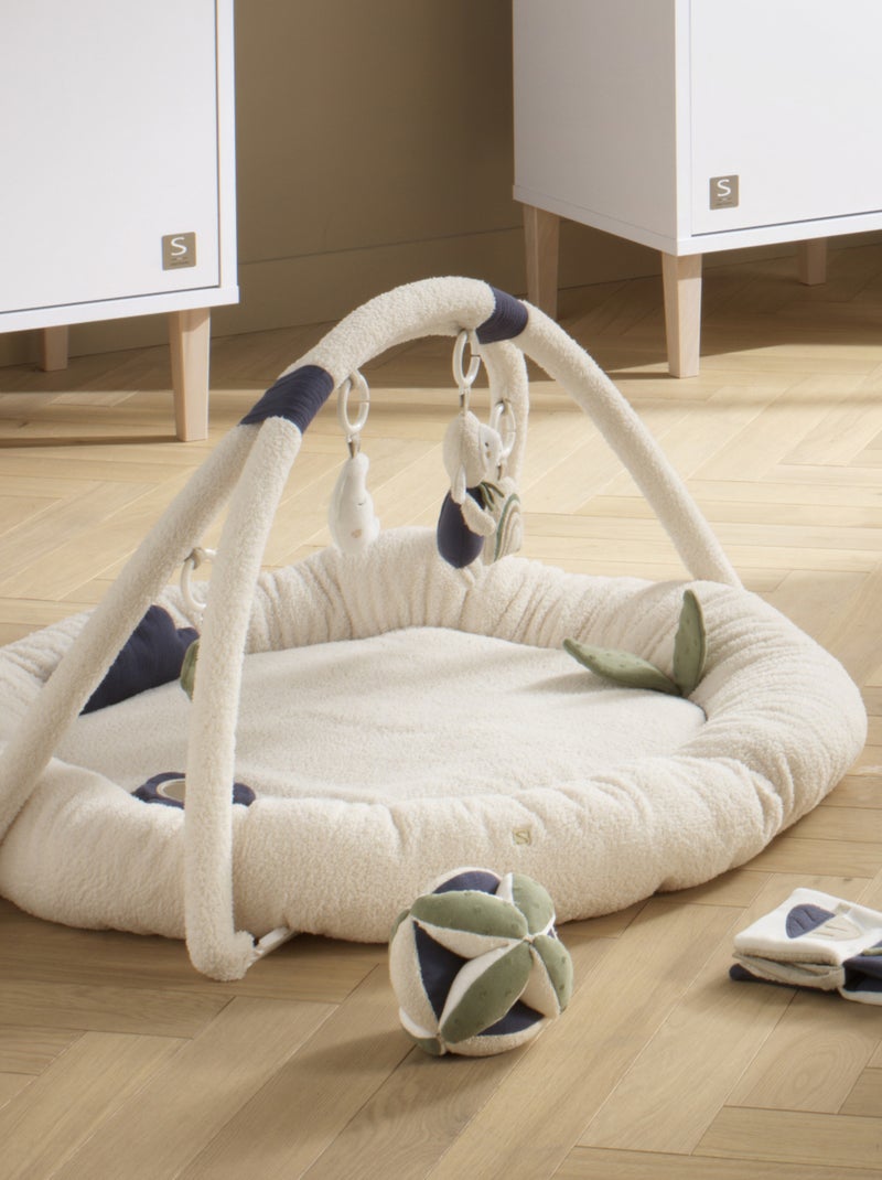 Tapis d'éveil rond en bouclette coton bio - Blanc Bleu - Kiabi