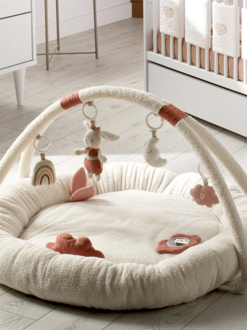 Tapis d'éveil rond en bouclette coton bio - Blanc Rose - Kiabi