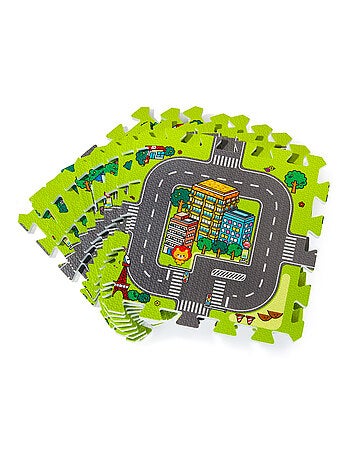 Tapis D'eveil Tapis Puzzle pour Bébé 90*90 - 9 Pièces en Mousse EVA, Circuit Voiture