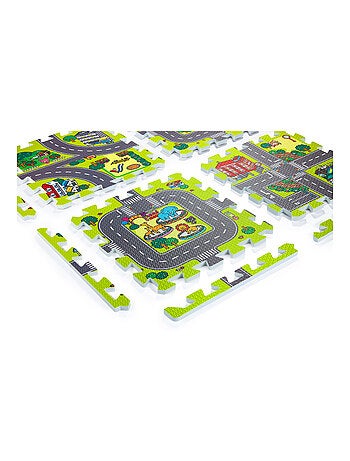 Tapis D'eveil Tapis Puzzle pour Bébé 90*90 - 9 Pièces en Mousse EVA, Circuit Voiture