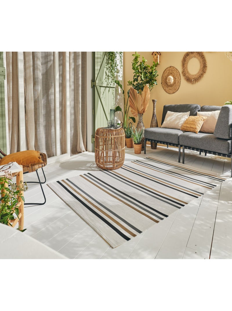 Tapis d'extérieur motifs rayures Noir - Kiabi