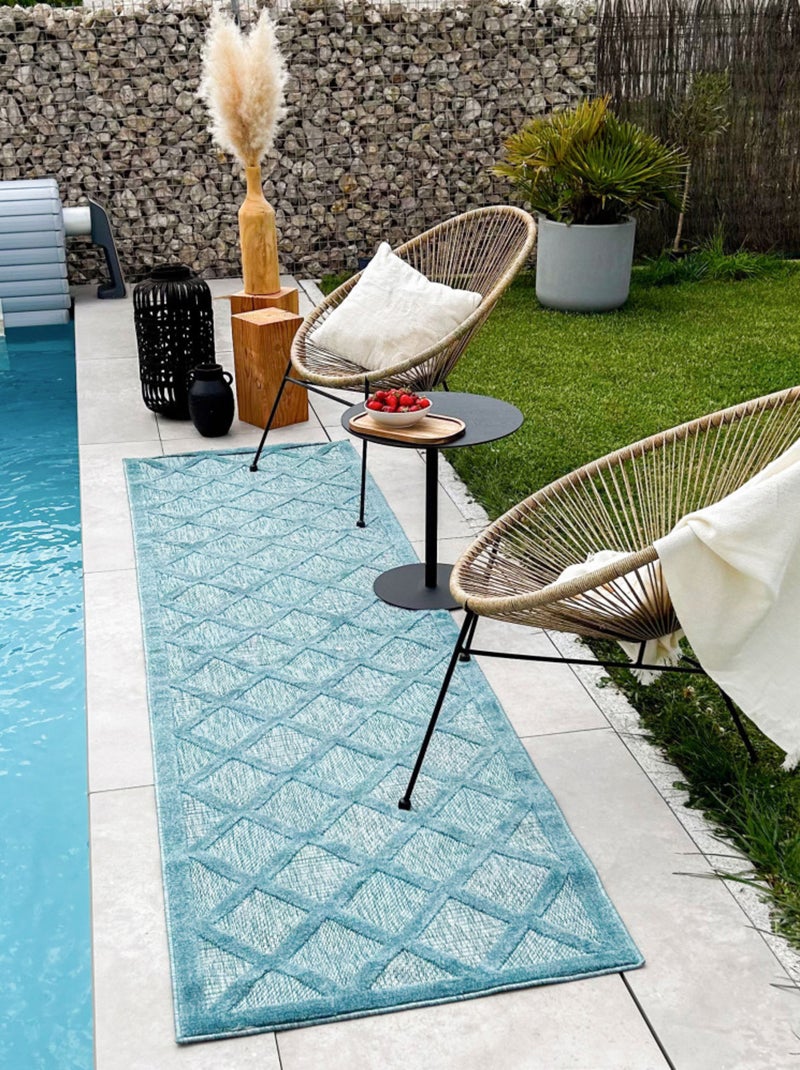 Tapis d'intérieur et d'extérieur motifs losange Bleu turquoise - Kiabi