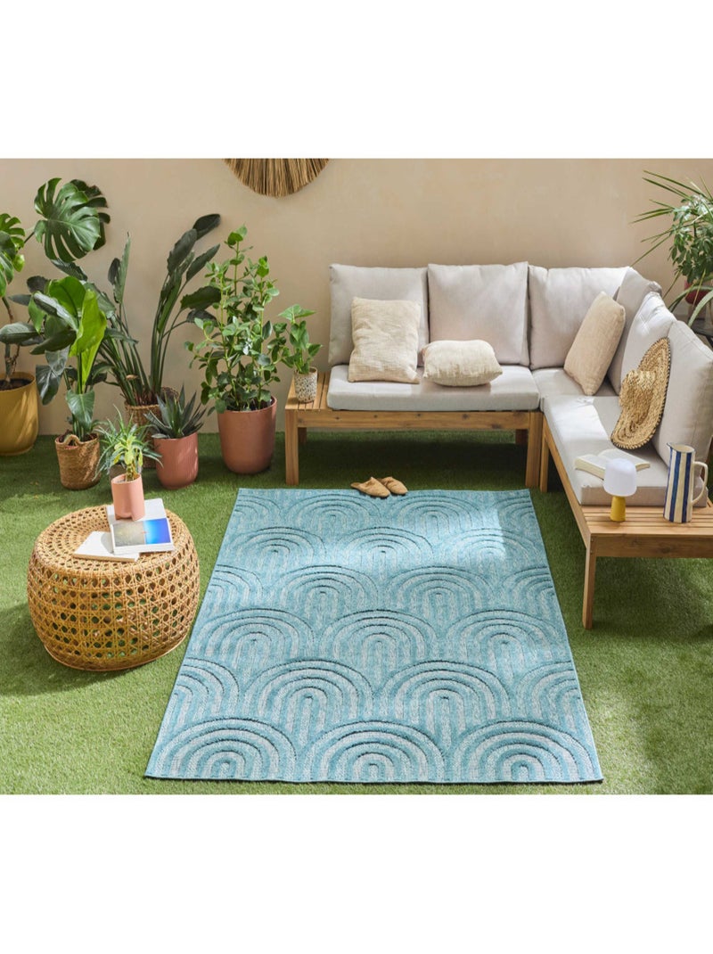 Tapis d'intérieur et extérieur motifs arcs Santorini Bleu turquoise - Kiabi