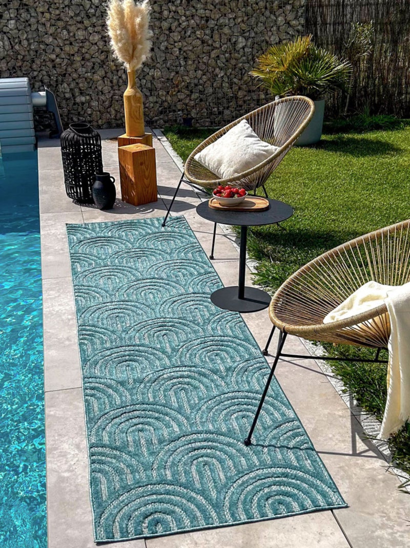 Tapis d'intérieur et extérieur motifs arcs Santorini Bleu turquoise - Kiabi