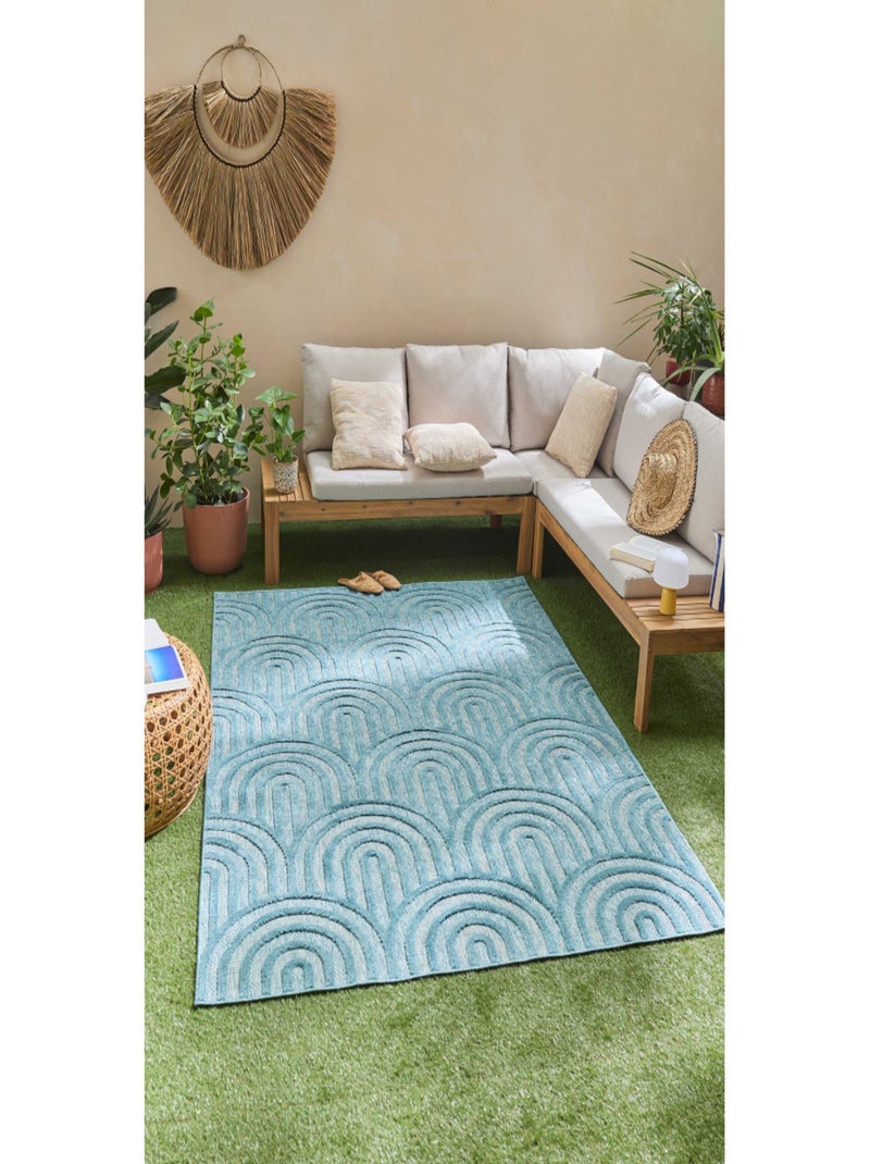 Tapis d'intérieur et extérieur motifs arcs Santorini Bleu turquoise - Kiabi