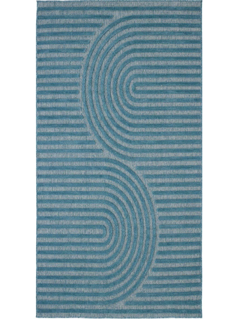 Tapis d'intérieur et extérieur motifs arcs symétriques Santorini Bleu turquoise - Kiabi