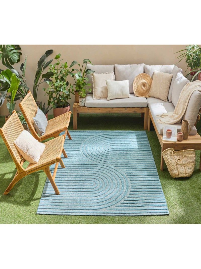 Tapis d'intérieur et extérieur motifs arcs symétriques Santorini Bleu turquoise - Kiabi