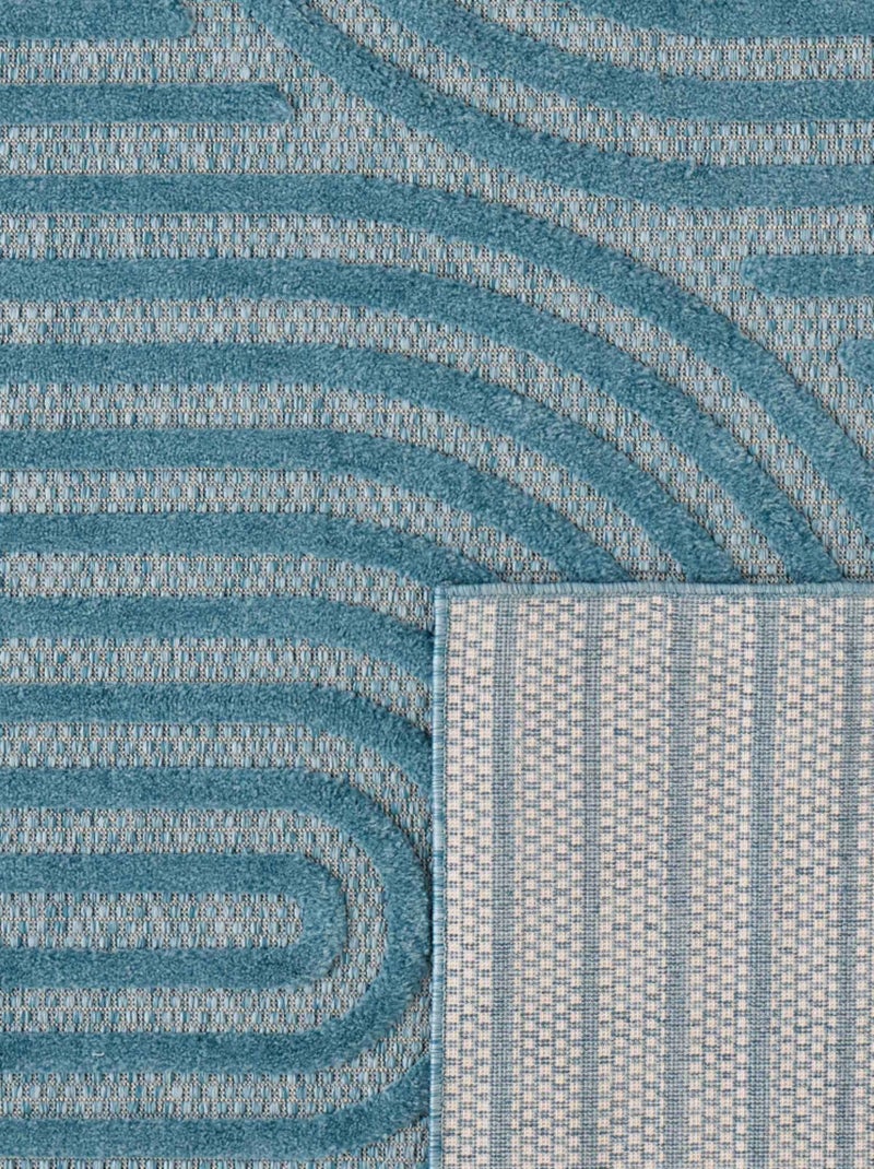 Tapis d'intérieur et extérieur motifs arcs symétriques Santorini Bleu turquoise - Kiabi