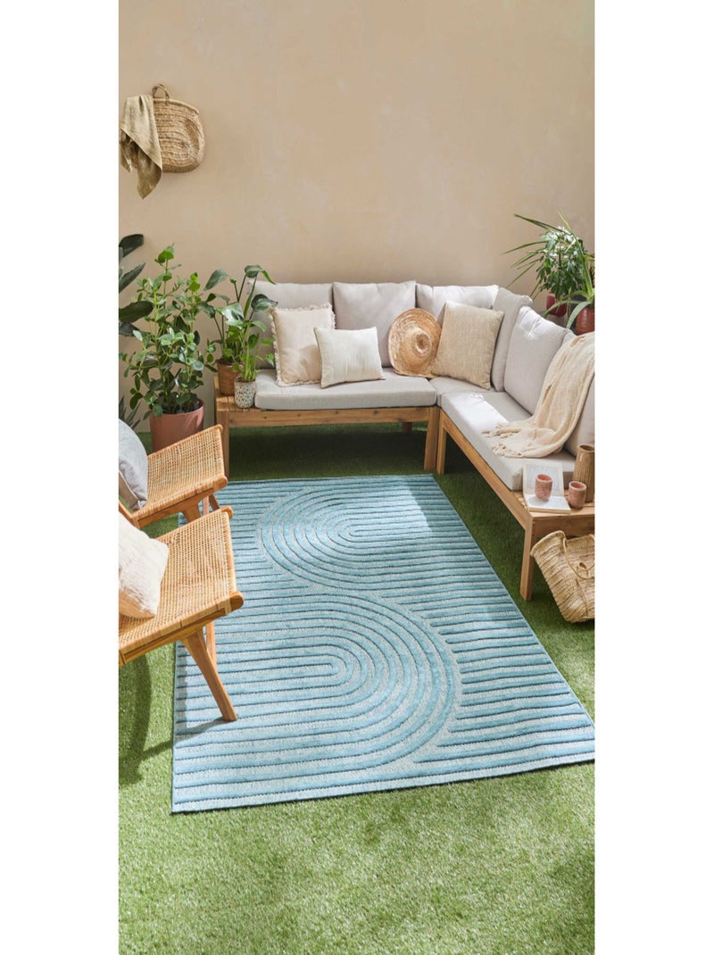 Tapis d'intérieur et extérieur motifs arcs symétriques Santorini Bleu turquoise - Kiabi