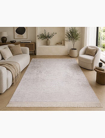 Tapis d'intérieur Uni Beige Clair à Franges - 120x170 / Beige