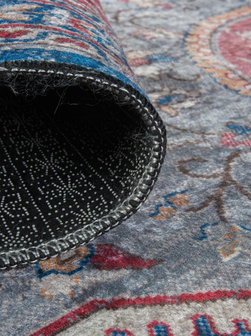 Tapis d'orient LYN11 MEDA 2, inspiration Isfahan, facile d'entretien Rouge - Kiabi