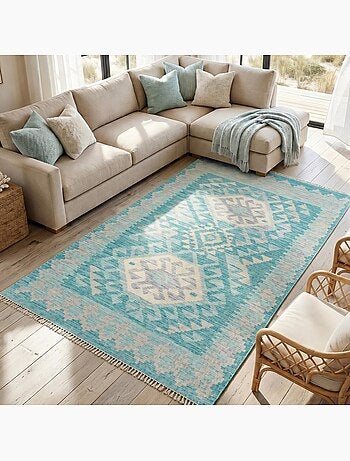 Tapis d'orient, motif géométrique authentique, tissé à plat, kilim 15