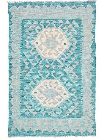Tapis d'orient, motif géométrique authentique, tissé à plat, kilim 15