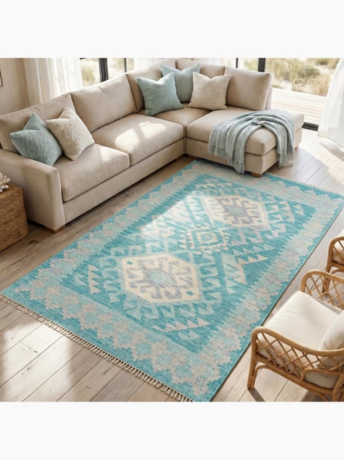 Tapis d'orient, motif géométrique authentique, tissé à plat, kilim 15 - Kiabi