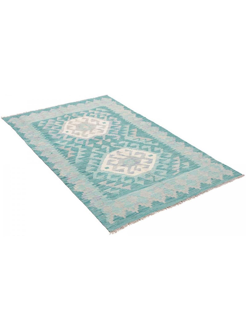 Tapis d'orient, motif géométrique authentique, tissé à plat, kilim 15 Bleu - Kiabi