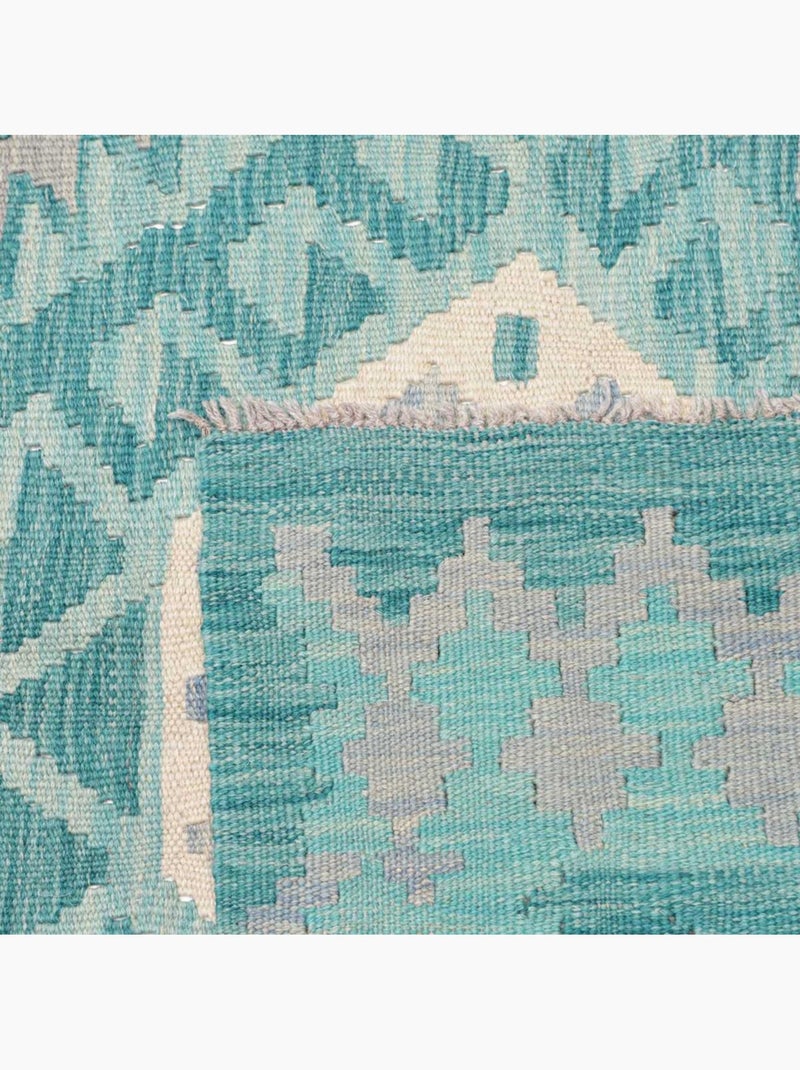 Tapis d'orient, motif géométrique authentique, tissé à plat, kilim 15 Bleu - Kiabi