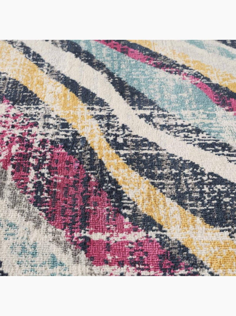 Tapis d'orient motif géométrique ondulé poils ras entretien facile. Ecru - Kiabi