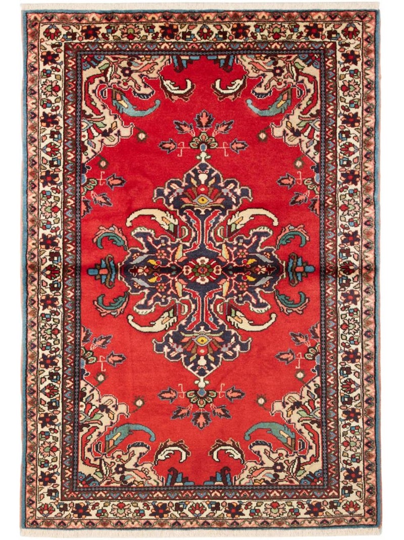 Tapis d'orient, motif oriental authentique, noué main, hamadan 42 Rouge - Kiabi