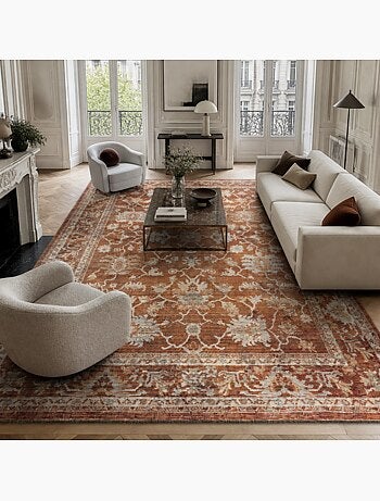Tapis d'orient, motif oriental raffiné, tissé, poils ras