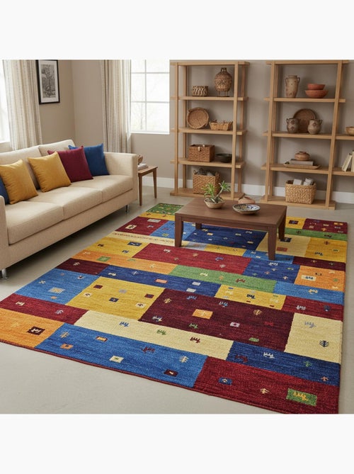 Tapis d'orient myla fait main en laine, motif gabbeh multicolore - Kiabi