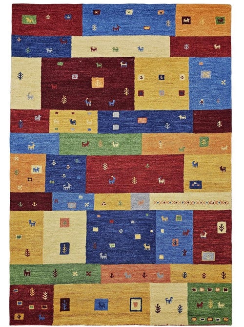 Tapis d'orient myla fait main en laine, motif gabbeh multicolore - Kiabi