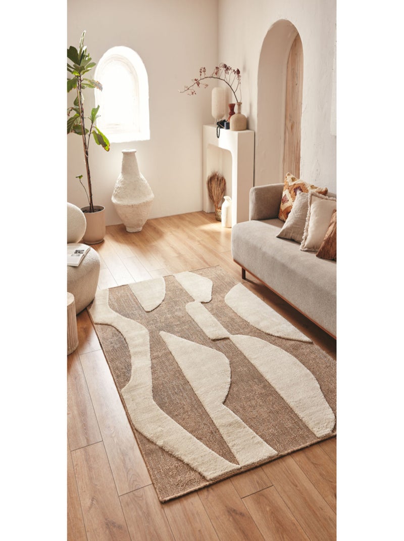 Tapis doux aspect jute motif abstrait Blanc - Kiabi