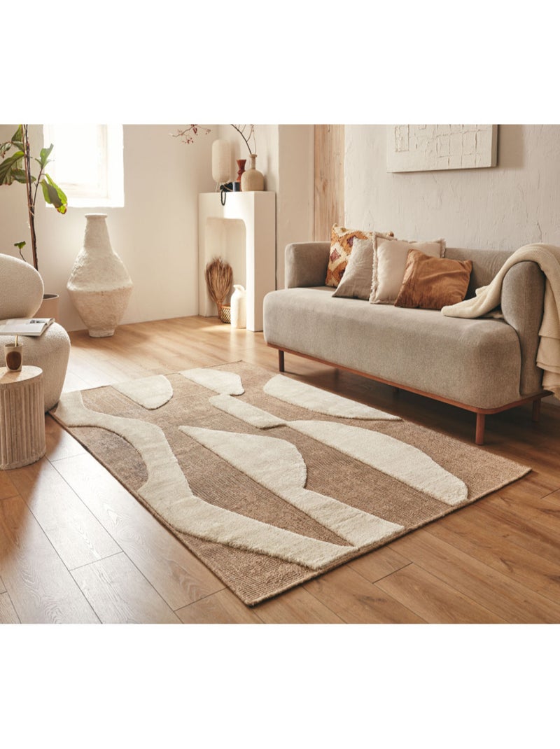 Tapis doux aspect jute motif abstrait Blanc - Kiabi