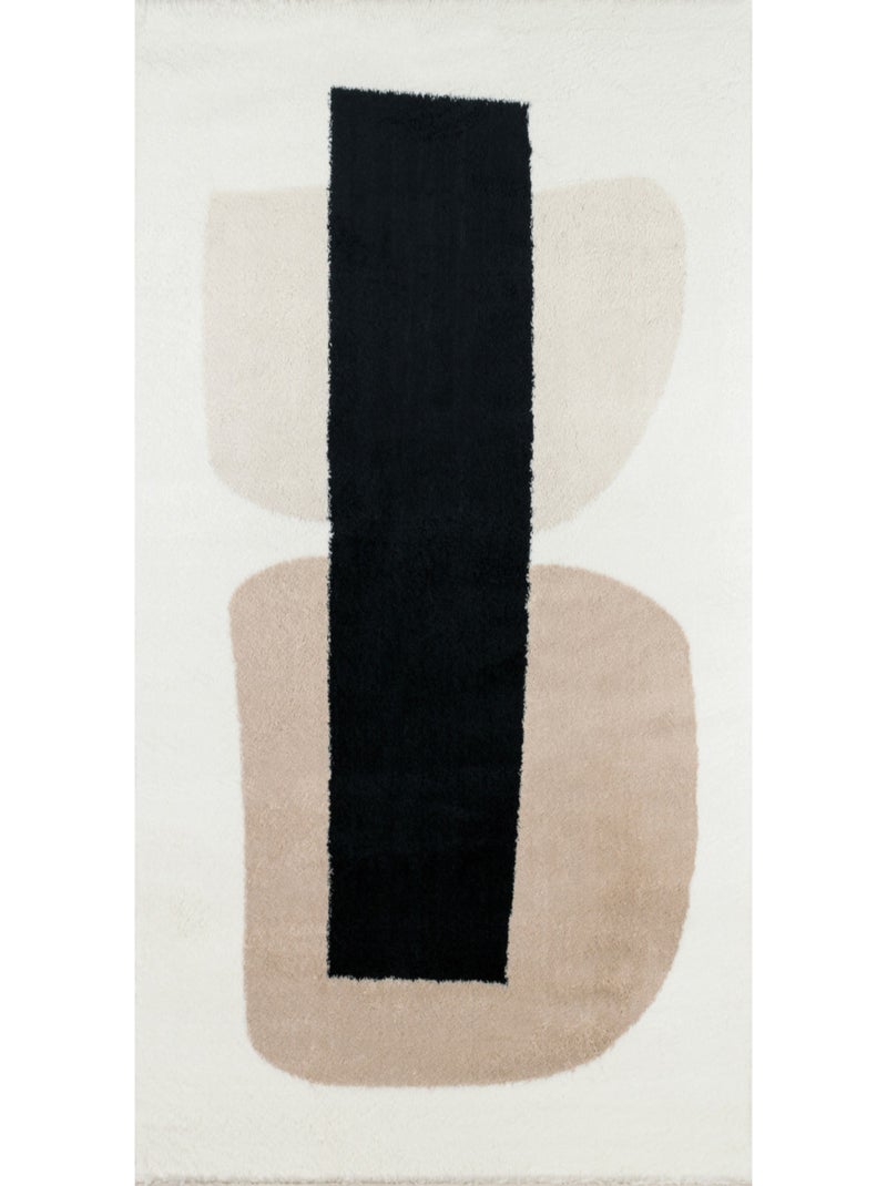 Tapis doux géométrique Ivoire - Kiabi