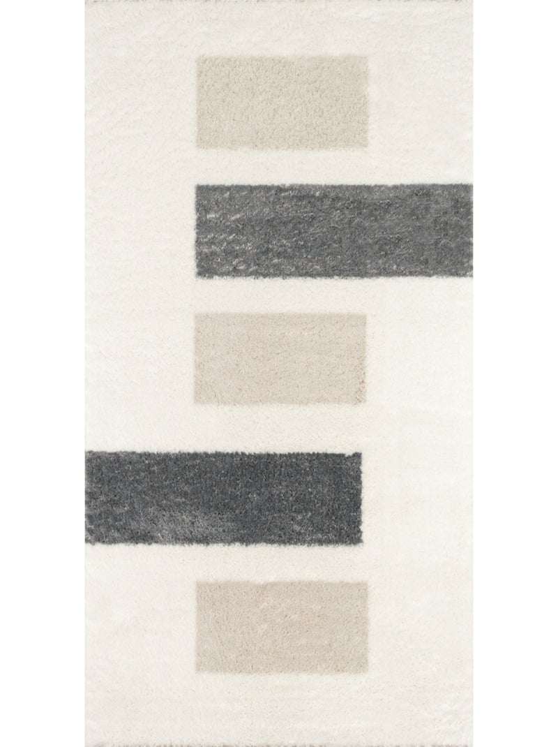 Tapis doux rayés Ivoire - Kiabi